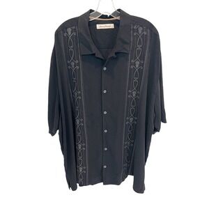 Tommy Bahama Black Silk Embroidered Guayabera Camp Shirt Vacation Mens Size 2XB